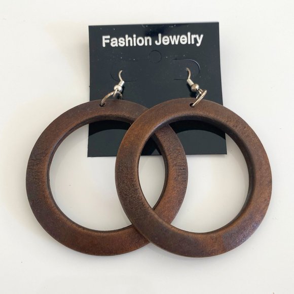 Boho Wood Hoop Earrings - Picture 1 of 3